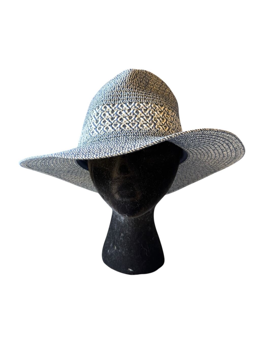 Melrose and Market Womens Wide Brim Woven Fedora Hat Blue White One Size